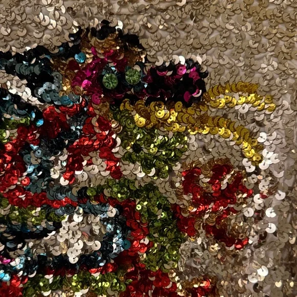 Vintage Silver Dragon 🐉 Holiday Sequin Colorful Embellished Dress Gown S M US 6 - Picture 3 of 6